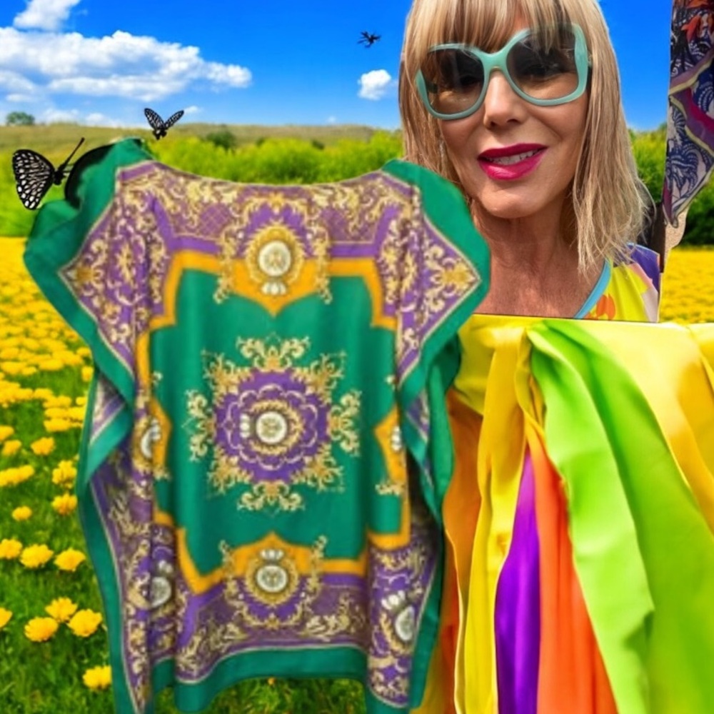 Source Unknown Green and Purple Blouse
